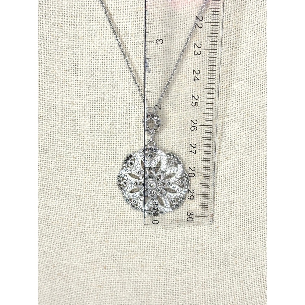 Crystaluxe Sterling Silver Marcasite Crystal Filigree Pendant‎ 18" Necklace NWT - Picture 5 of 11